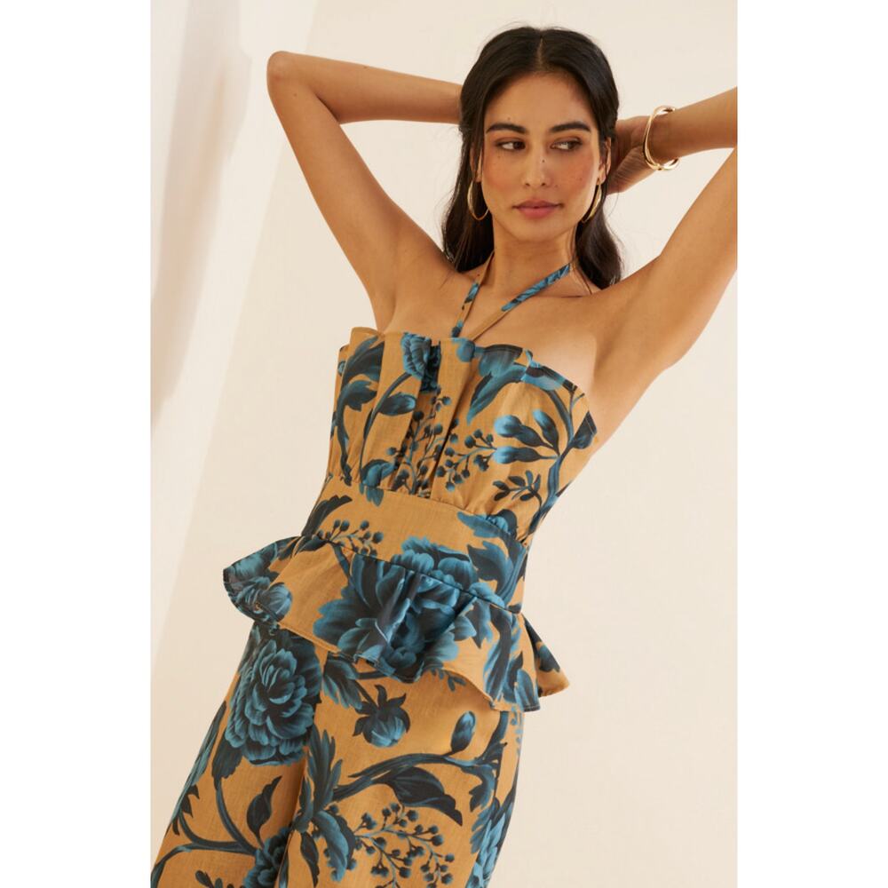 ESPECIA Anthropologie Halter Floral Peplum Jumpsuit Size Small - Picture 3 of 8